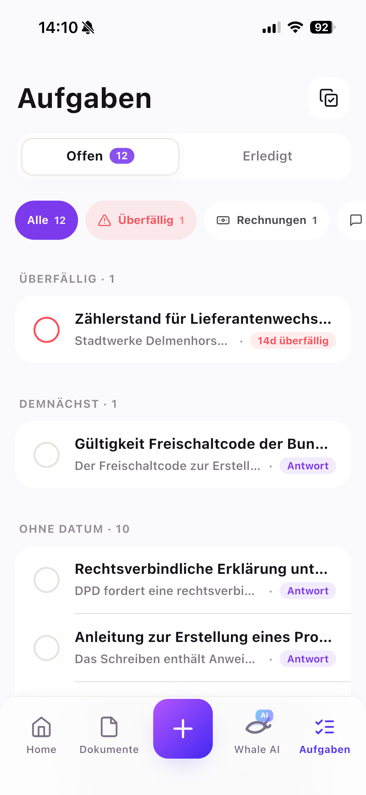 Docuwhale Fristenansicht