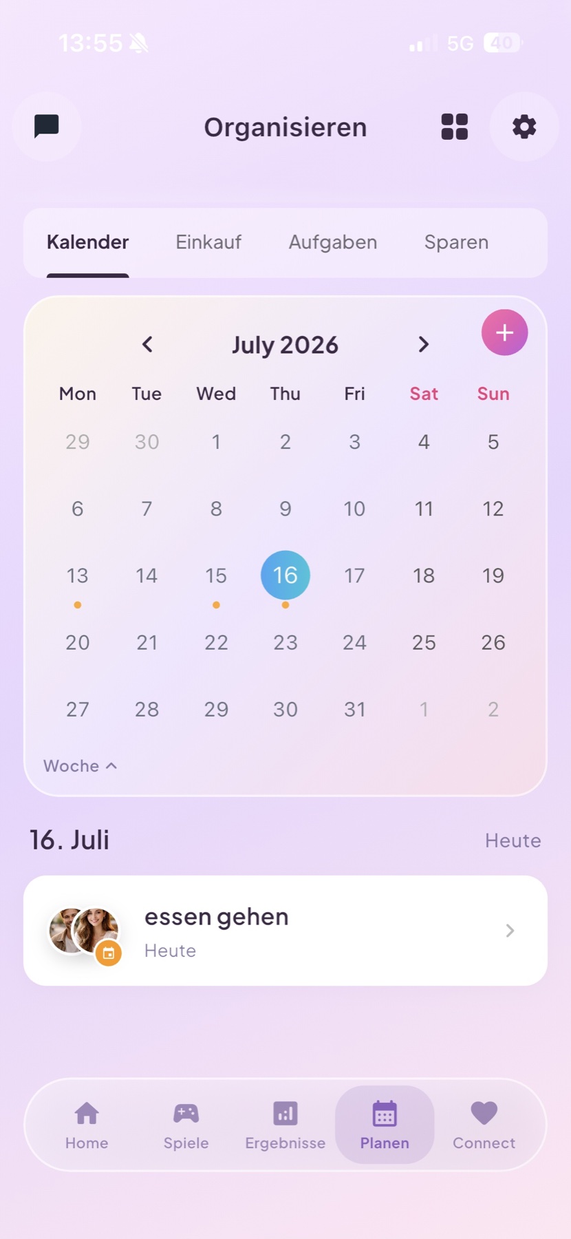 Couple Space Kalender und gemeinsamer Tagesplan