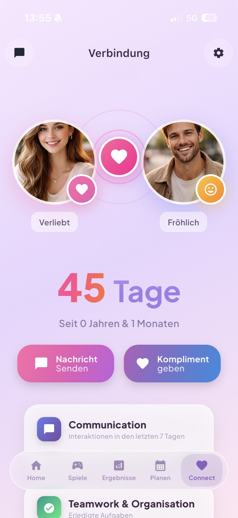 Couple Space Verbindungsansicht mit Interaktionen