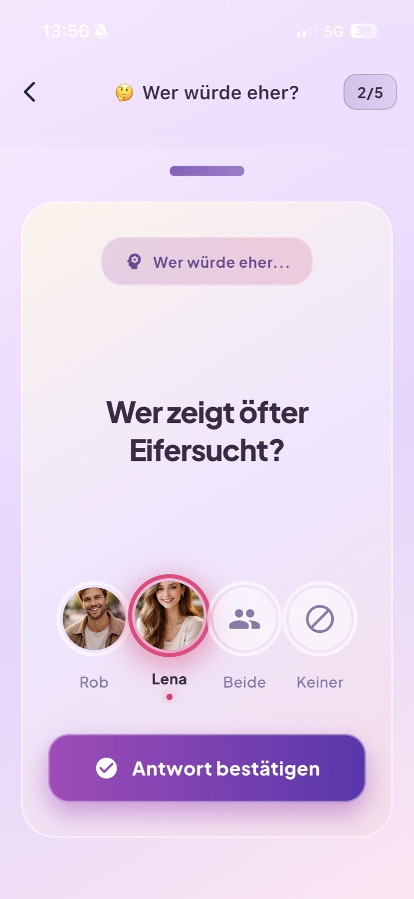 Couple Space spielerische Paarfrage