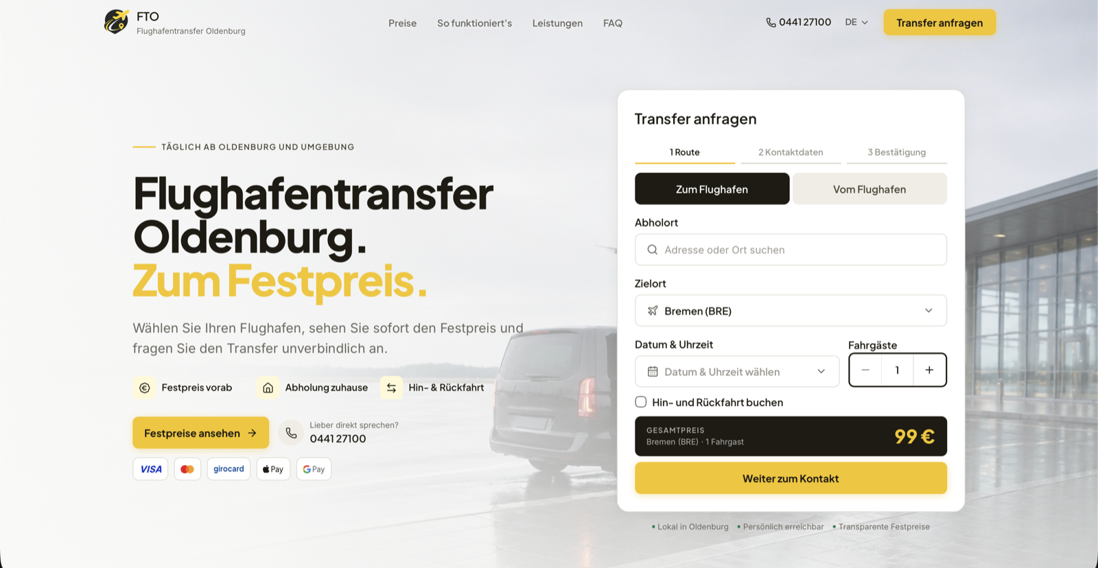Flughafentransfer Oldenburg Website-Hero