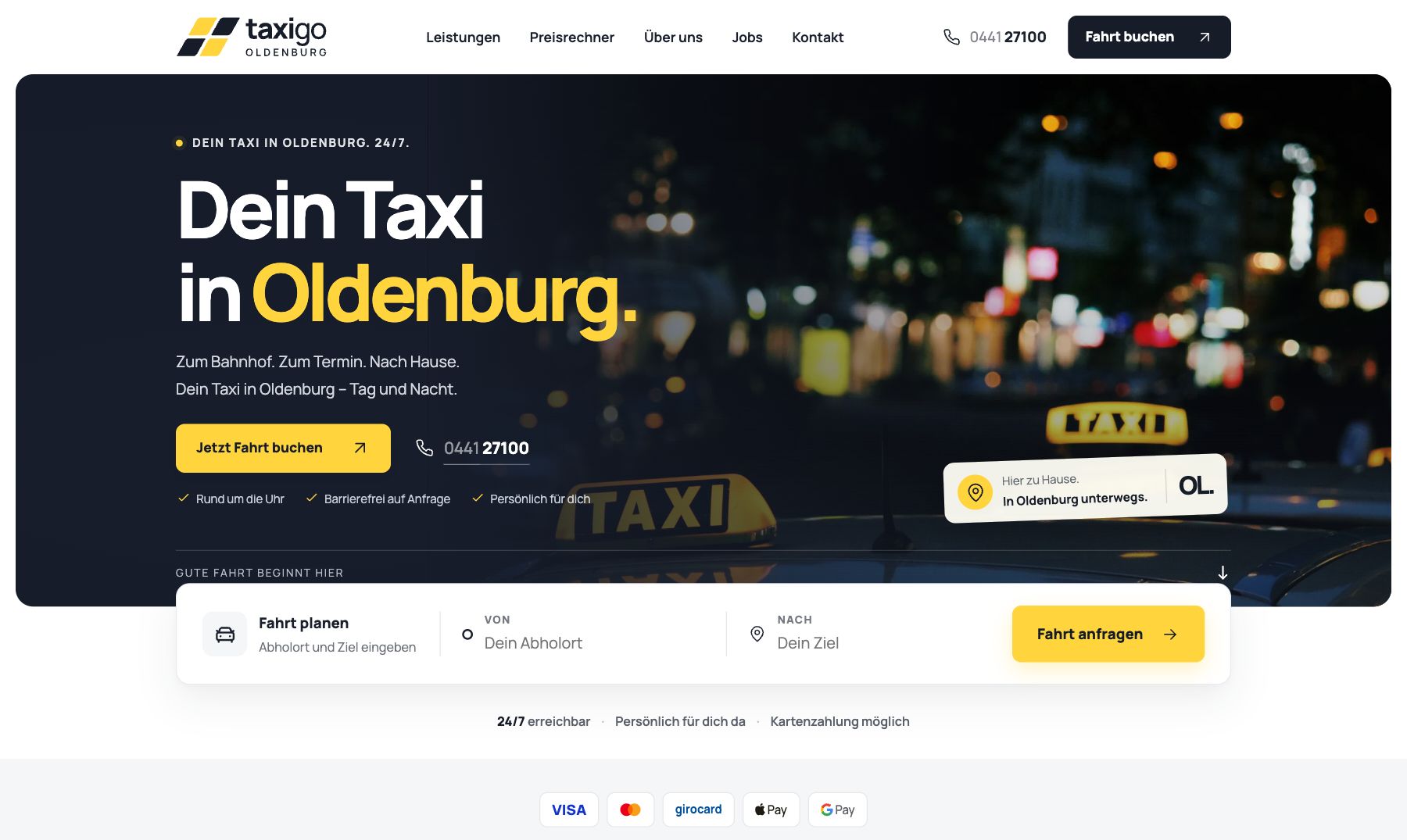Startseite von TaxiGo Oldenburg auf dem Desktop